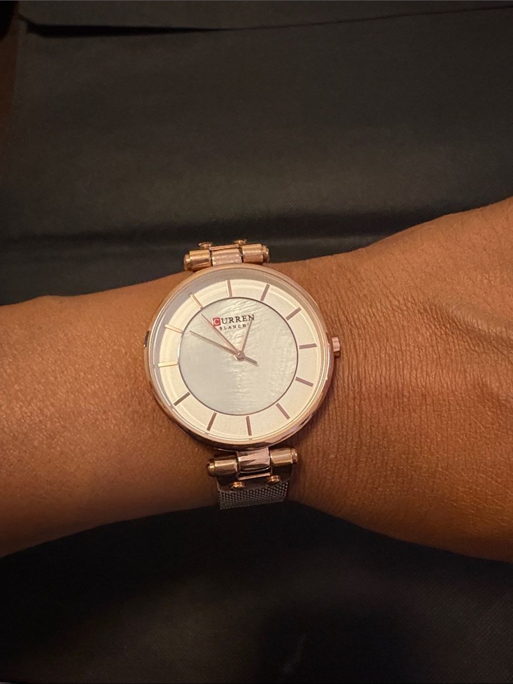 Women's Rose Gold Mesh Bracelet Watch - Minimalist Dial